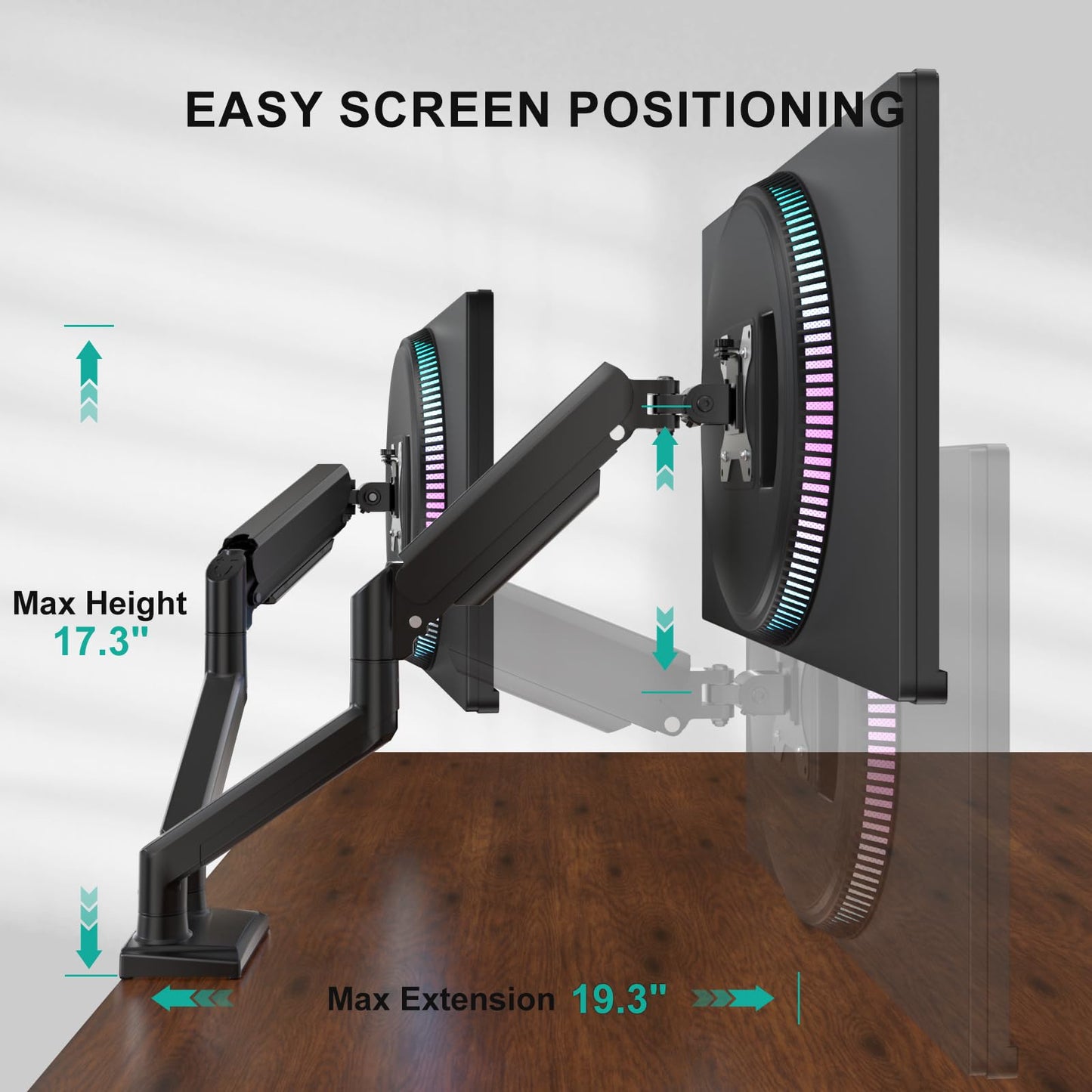 WALI Dual Monitor Stand for 13-32 inch Computer Screens, Dual Monitor Arms for 2 Monitors Holds up to 22 lbs, Height Adjustable Dual Monitors Mount, VESA 75x75/100x100mm (GSMP002N), Black