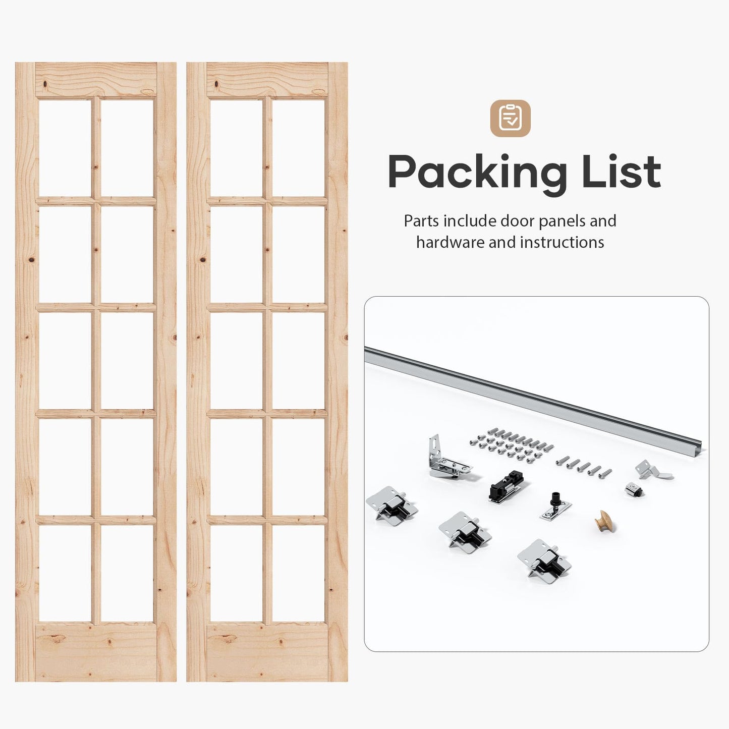 EaseLife Bifold Closet Door,for 36in x 80in (Double 18x80) Opening,French Glass Barn Doors with 3FT Concealed Bi-Fold Sliding Hardware Kit Included,Preassembled Door,Easy Install,DIY staining