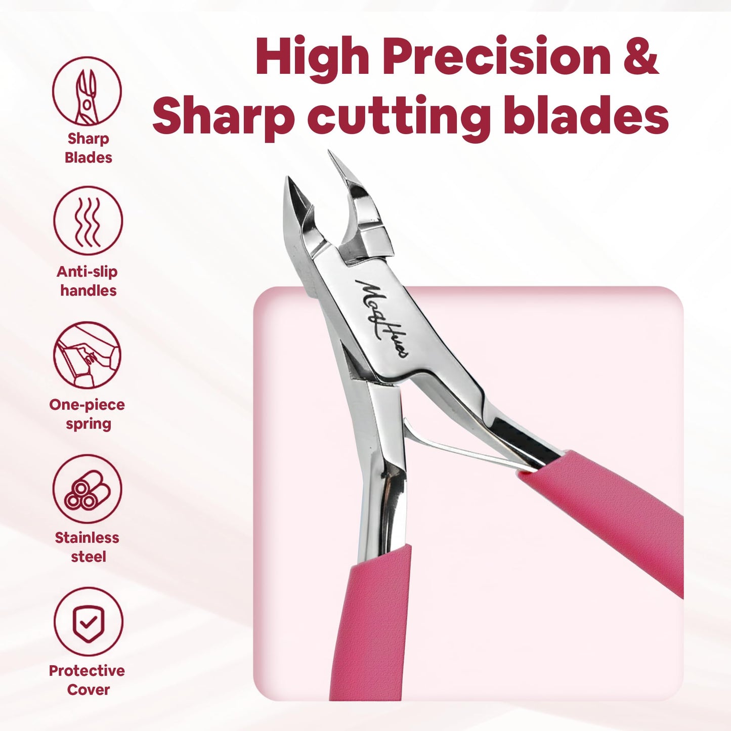 Women Professional Cuticle Nipper/Cuticle Trimmer, Sharp Precise 4mm Half Jaw, Non-Slip Comfort Grips, In Cute Travel Case, Cuticle Cutter/Cuticle Clipper, 420 Stainless Steel for Manicure Pedicure