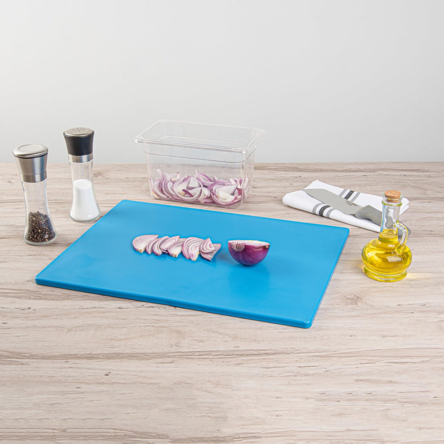Restaurantware-RW Base 20 x 15 Inch Cutting Boards, 10 Color Coded Chopping Boards - No Scratch, Dishwashable, Blue Plastic Cutting Board Mats, No Slip, Reversible, For Raw Seafood