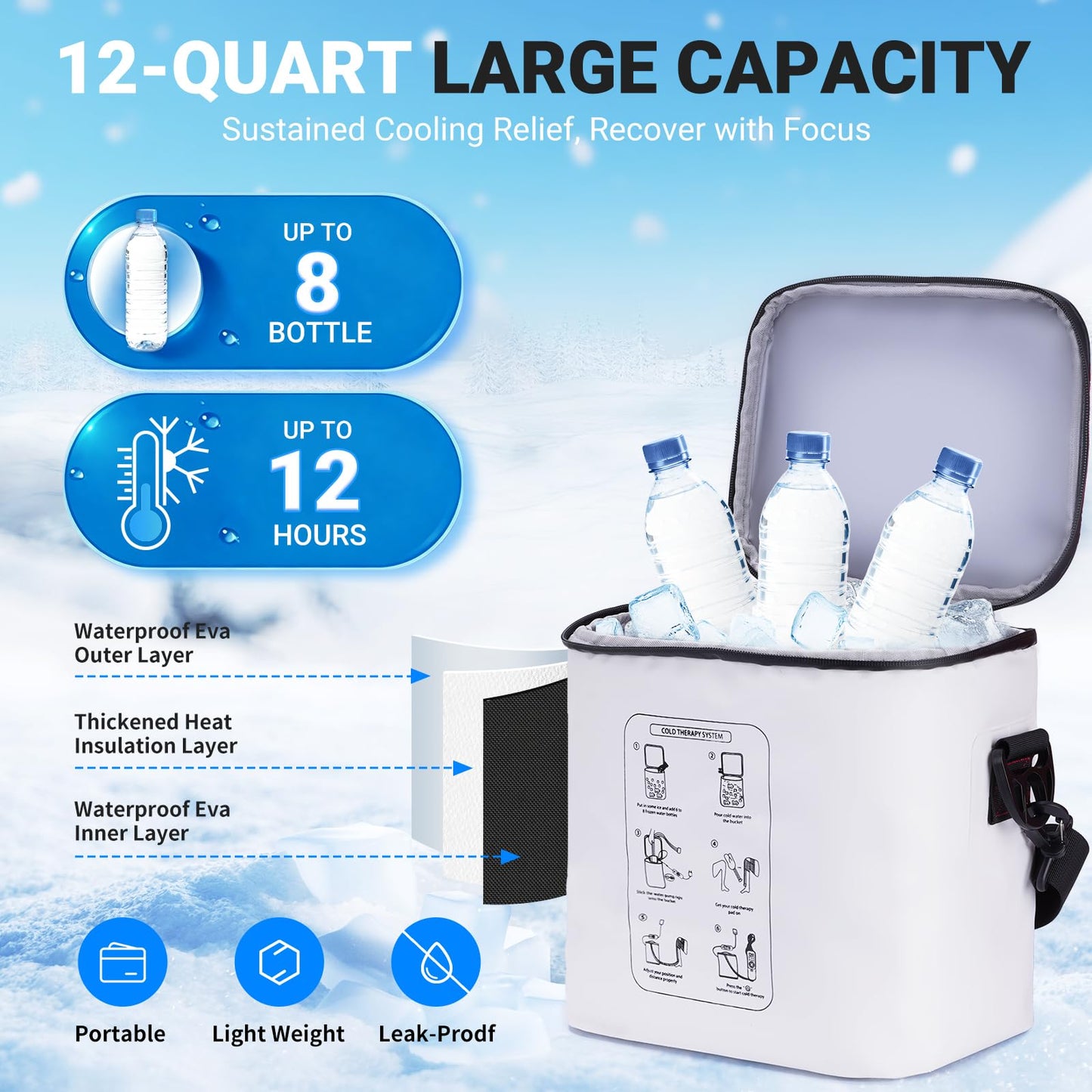 Ice Machine for Knee After Surgery - Programmable Cold Therapy Machine, Portable Ice Therapy with Quiet Pump, Digital Timer, 12Hrs Cooling for Knee Replacement Recovery & Sports Injury Pain Relief