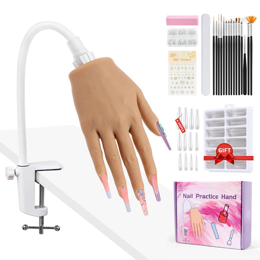 Beginners Practice Hand for Acrylic Nails: Realistic Silicone Nail Hand Practice with Flexible Fingers - Fake Training Hand Mannequin Hand for Nail Techs