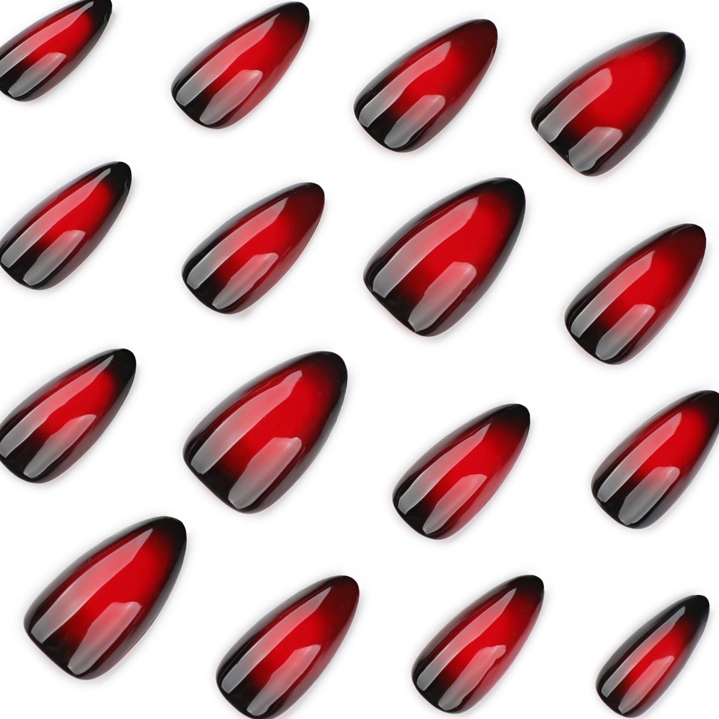 XZMeiLun Red Black Ombre Press On Nails Almonds Medium Length - Acrylic Fake Nail, Reusable Glue On Stick On Nails, Fall Halloween Designer Nails for Women, Gradient False Nail, Hallows' Day Gift