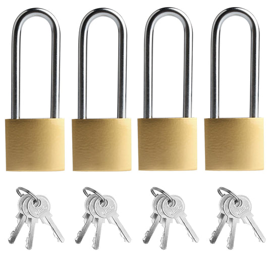 4 PCS Long Keyed Padlock Waterproof Solid Brass Lock, Padlock with Keys, 3.4 Inch Padlocks with Same Key 38mm Heavy-Duty Locks Storage Unit School Gym Locker, Fence, Toolbox, Hasp Storage