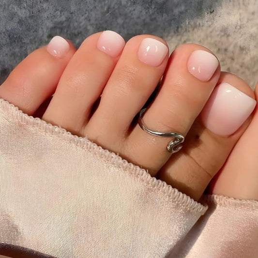 Nude Press on Toenails Short Square Fake Toe Nails Ombre False Toenails Glossy Full Cover Acrylic Glue on Toenail Cute Toe Nails Artificial Stick on Toenail for Women Manicure 24 Pcs