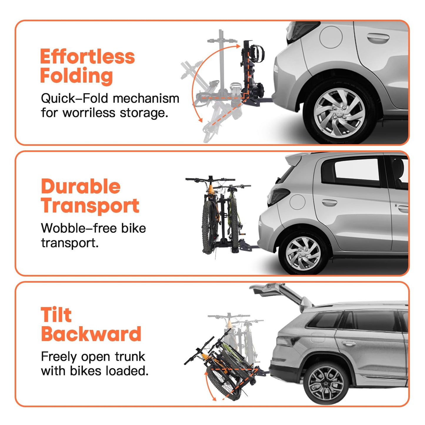 CRAVOT CyberRack S2 Ebike Rack, 300 lbs Capacity Foldable Bike Racks for Tow Hitch Heavy Electric Bike Carrier for 2 E-Bike, Up to 5-inch Fat Tire 2'' Receiver
