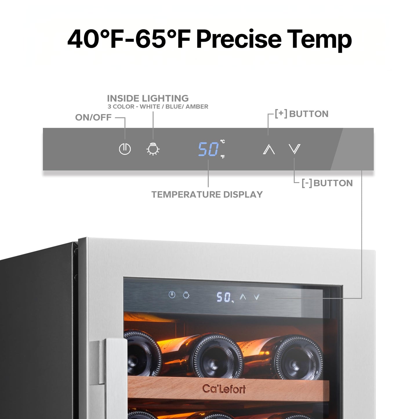 Ca'Lefort 15 Inch Wine Fridge, 33 Bottle Wine Cooler Refrigerator, 40-65°F Wine Refrigerator Glass Door, 3 LED Wine Fridge, Built-in or Freestanding Fridge for Home/Bar/Kitchen (3.0 cu.ft)