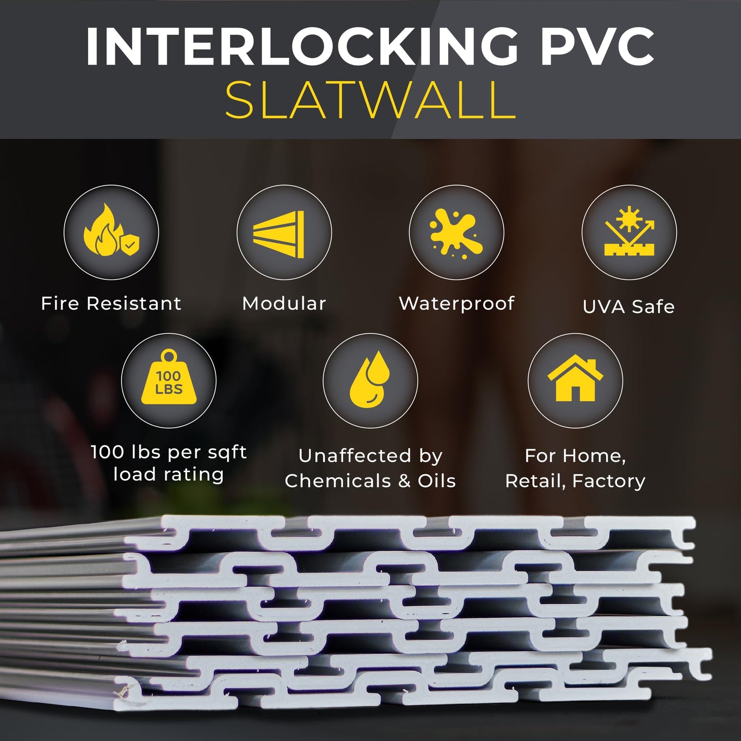 Heavy Duty 8x4 PVC Garage Slatwall Storage System (with Endcaps & Screws) - Modular Slat Wall Paneling for Garage Wall Organizer - Interlocking Slatwall Panels for Home & Commercial Use (Grey)