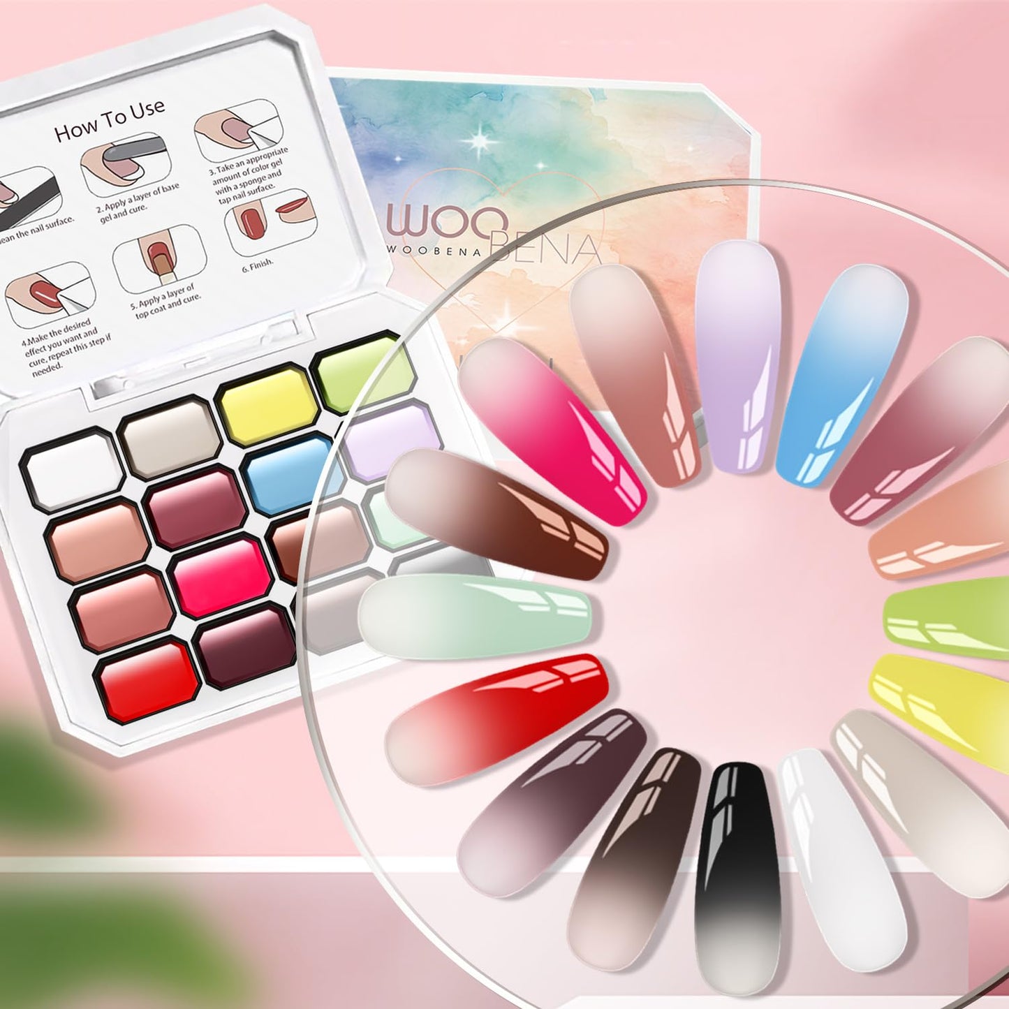 Woobena Pat Pat Gel Nail Polish Set,16 Colors Gradient Patting Gel Polish- Highly Pigmented,No Wipe Ombre & Blooming Gel for French Manicure, DIY Nail Art with 100 Sponges & 1 Grabber,UV/LED Cured