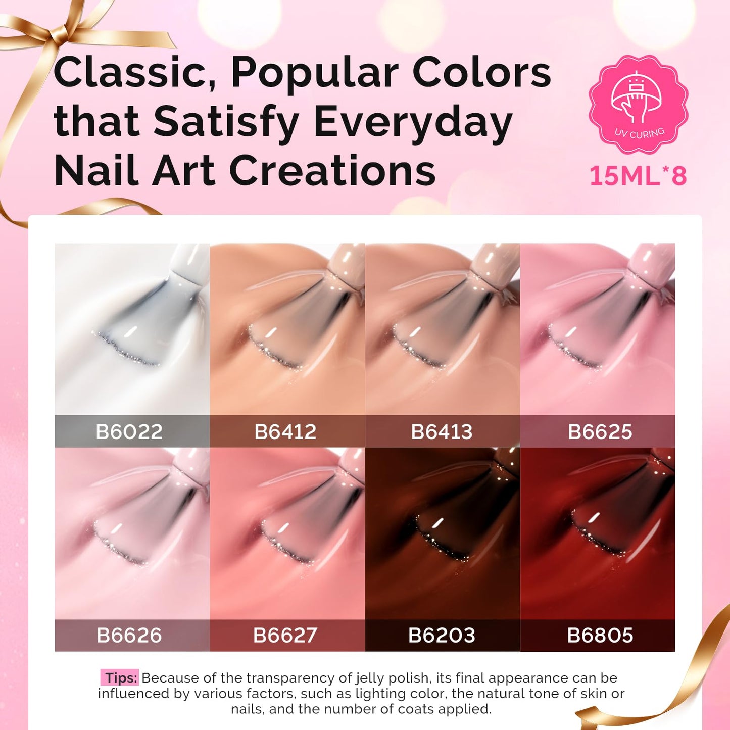 MelodySusie Gel Nail Polish Kit with UV Light P-ART06F- Popular Color Jelly Gel with Builder and Baser &Glossy Top Coat Soak Off Includes Nail Art Tools Nail Art Gift for Women & Girls
