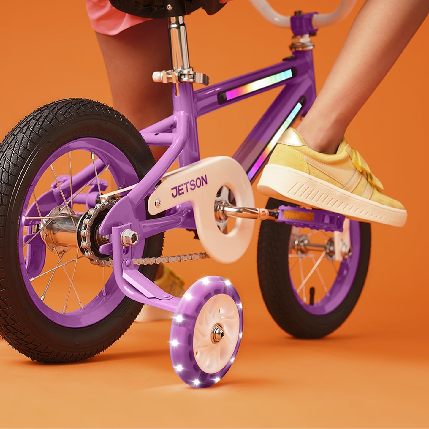 Jetson Light Rider Kids’ Light-up Unisex Bike, LED Light-up Frame, 3 Different Light Modes, Adjustable Seat Height, 12" Rubber Tires, Kinetic Light-Up Training Wheels, Purple, JLRG12-PUR