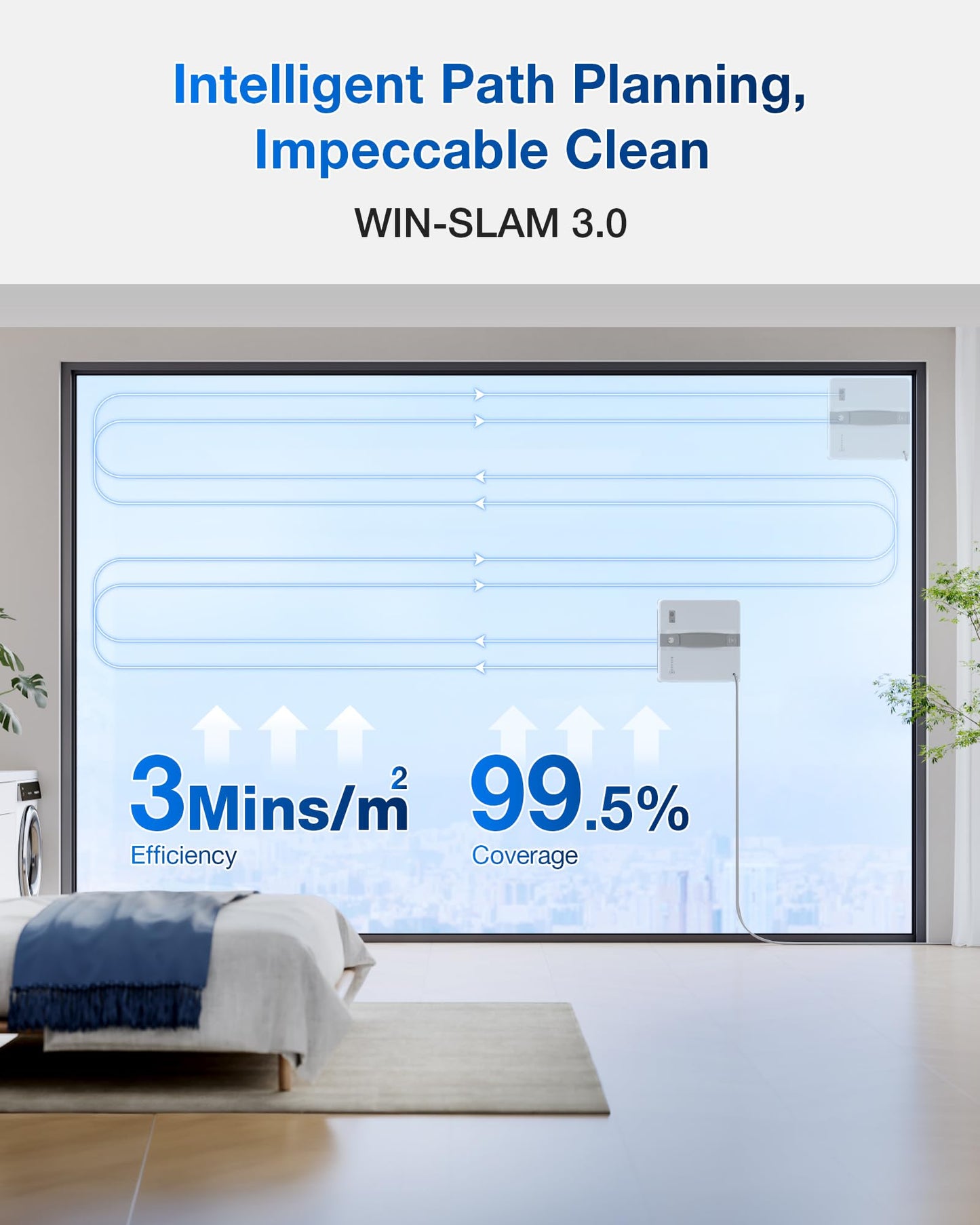 ECOVACS WINBOT Mini Window Cleaning Robot - Compact Design, Dual Nozzles with Ultrasonic Spray, 9-Stage Protection System, Intelligent Path Planning, 3 Cleaning Modes, Anti-Slipping System