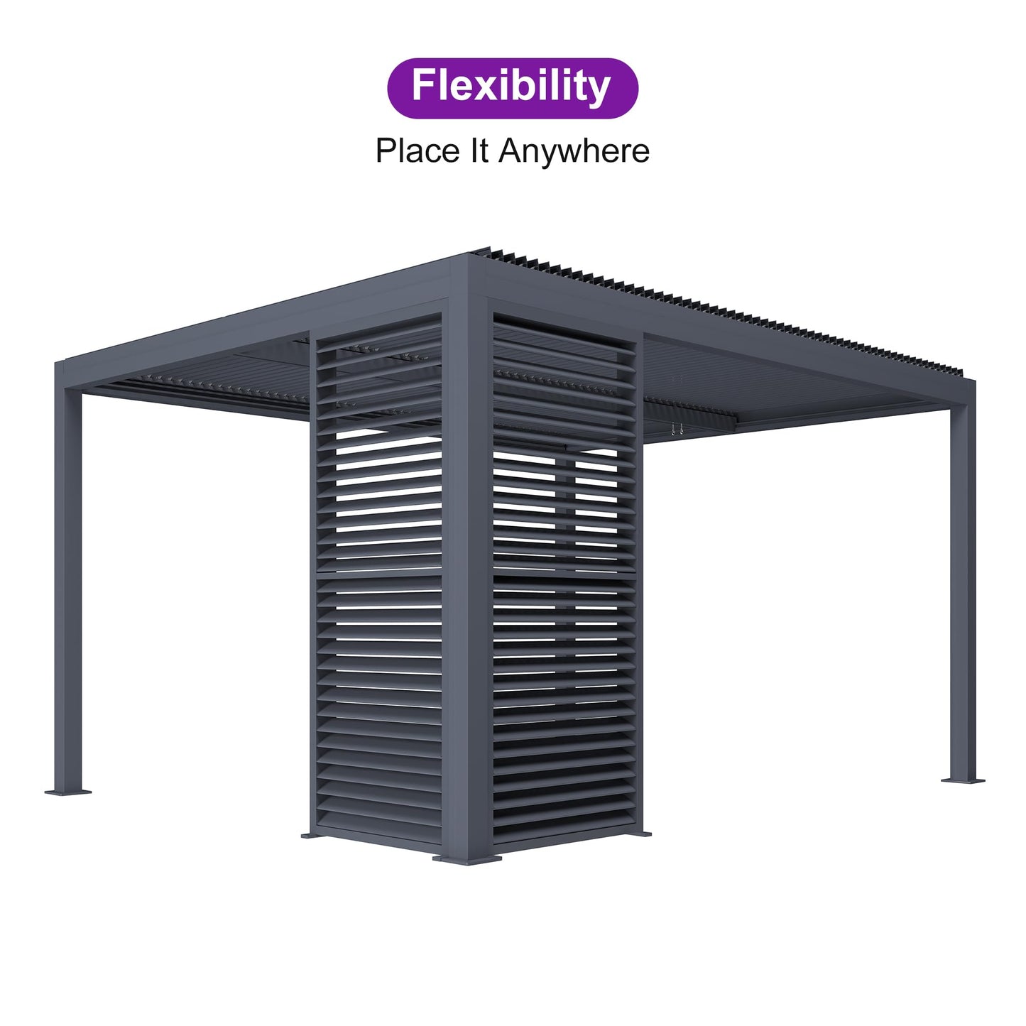 PURPLE LEAF Louvered Pergola 94AS 11' x 14' Outdoor Aluminum Pergola with Fixed Shutter Wall Adjustable Roof for Deck Backyard Grey Hardtop Gazebo, 1 Short Side