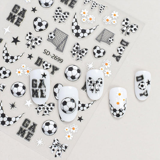 Football Nail Stickers World Cup Nail Stickers for Nail Art Black White Nails Decals with Flower Design Nails Charms Supply for Women Manicure Decoration Accessories