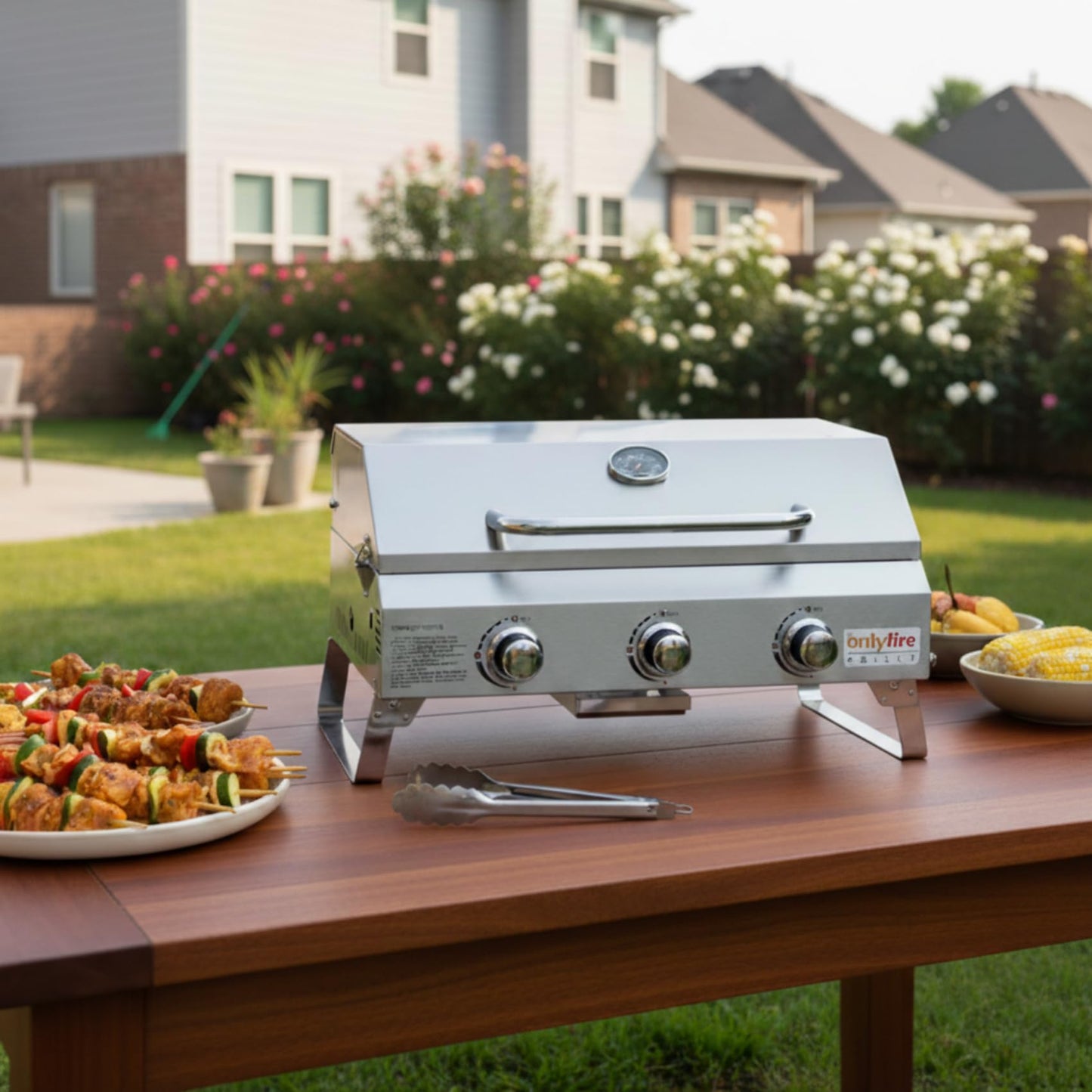 Tabletop Gas Grill 3 Burners, Portable Propane BBQ Grill with Foldable Legs & 22" Stainless Steel Grate for Outdoor Patio Backyard Barbecue, Camping Tailgating RV, 24000BTU High Output, Classic GS307