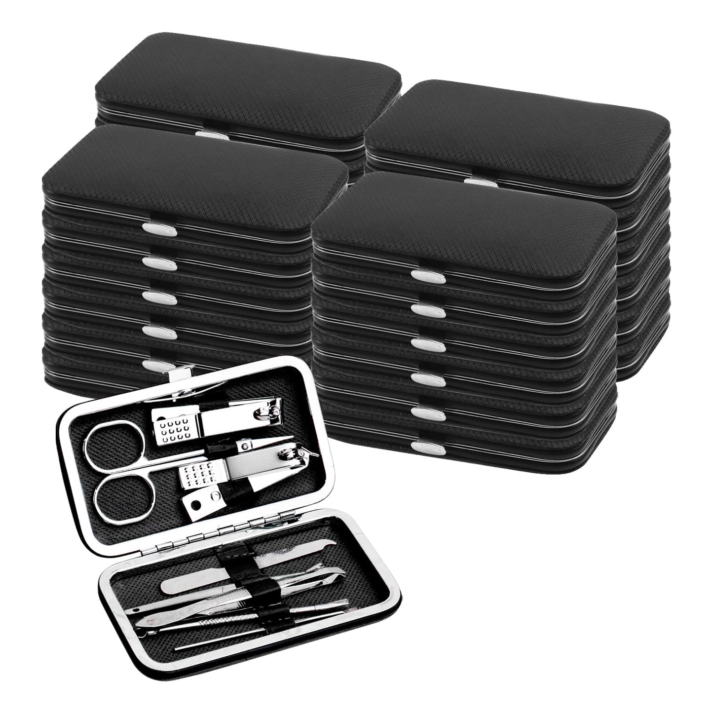 12pack Manicure Set in Bulk, Nail Clippers Kit Stainless Steel Fingernail Clippers Set, Sturdy Nail Tip Cutter Trimmers Professional Grooming Toenail Clippers Personal Pedicure Kits (8-in-1, Black)