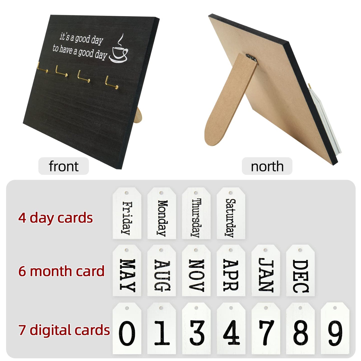 Desktop Perpetual Calendar Standing Flip-Up Date Wooden Block Retro Calendar for Livingroom Office Shop Bar Desk Decor Week Month Day Display