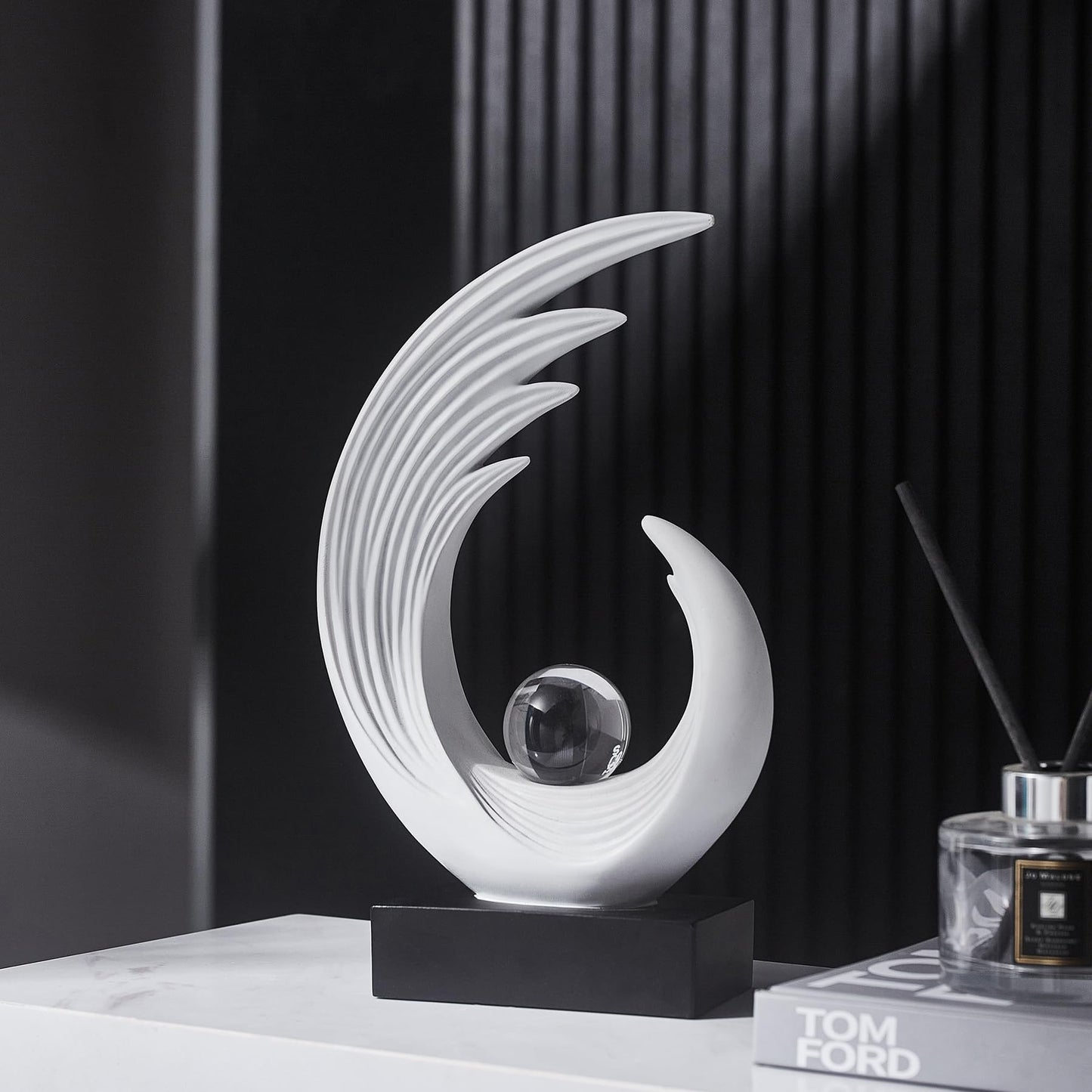 FJS Modern White Statue, Resin Shelf Decor, Abstract Art Sculptures for Living Room, Bookshelf, Dining Room, Office, Coffee Table, TV Stand