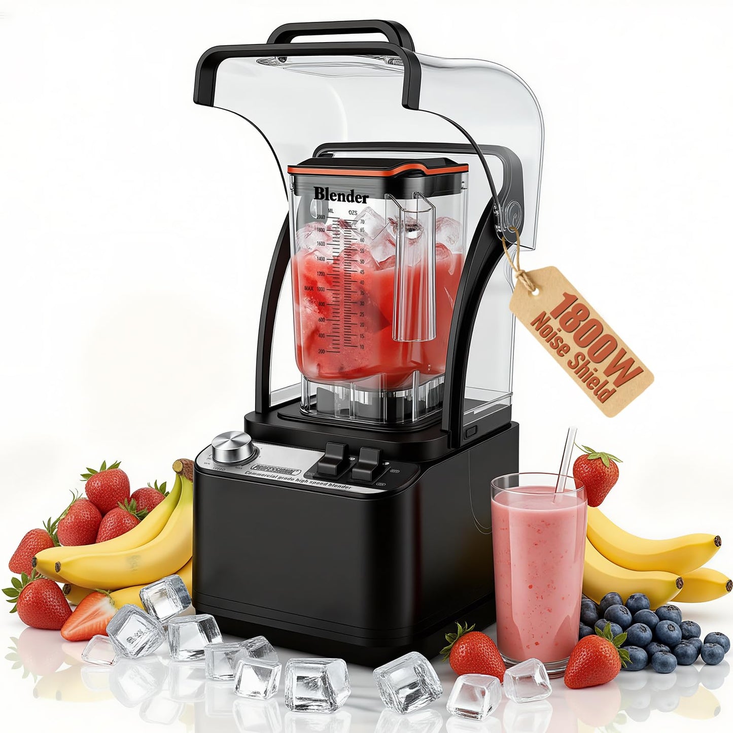 Nalison Professional Commercial Quiet Blender Soundproof Shield ，70 Oz Quiet Professional Blender 1800W Commercial Blenders for Smoothies, Noise Reduction blending for Family and Business (Model: G3)