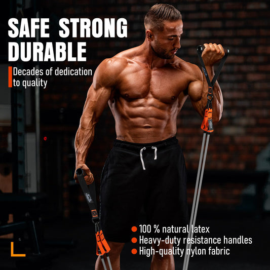 Resistance Bands with Handles, 375lb Exercise Bands for Working Out, Fitness Bands, Workout Bands with Door Anchor and Ankle Straps, Physical Therapy, Yoga, Strength Training Home Gym Equipment