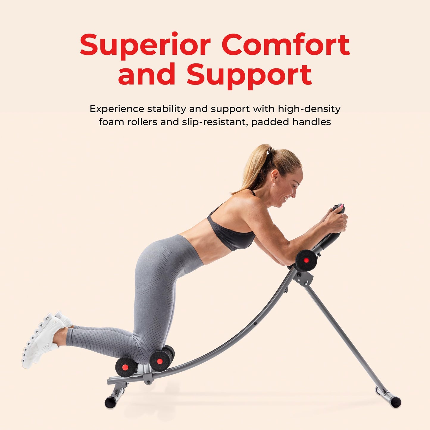 Sunny Health & Fitness Adjustable Waist Trainer Ab Roller with Elbow Support, Foldable Core Glider with Smooth Glide Wheels for Home Fitness, Crunches, and Glute Strengthening - SF-A022005