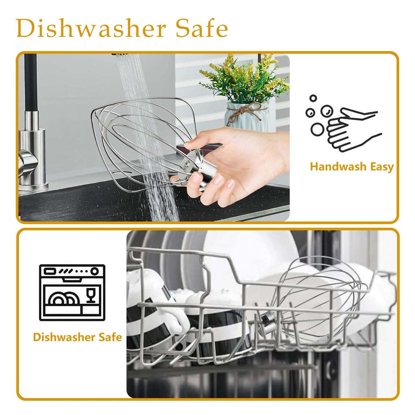 NewlyArt Dishwasher Safe Whisk Attachment for KitchenAid 4.5 5 Qt Tilt-Head Stand Mixer, Stainless Steel 6 Wire Whip Fits Kitchen Aid Stand Mixer Accessories Attachments Replacement Parts