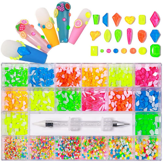 Mesiyun Nail Art Rhinestones Kit AB Flat Nail Sparking Gemstones Decorations DIY Crafts Gems for Nail, Shoes, Clothes, Jewels Accessories (Luminous)