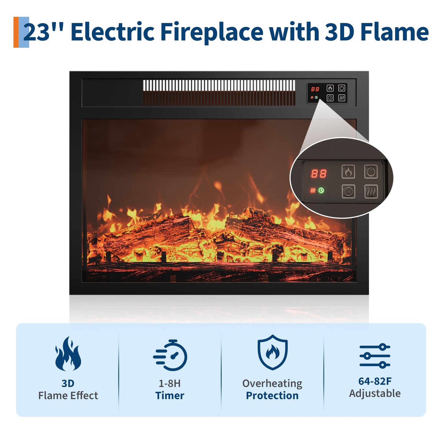 71'' Fireplace TV Stand with 23'' Electric Fireplace, Mid Century TV Console, Entertainment Center with Storage for Living Room, Bedroom