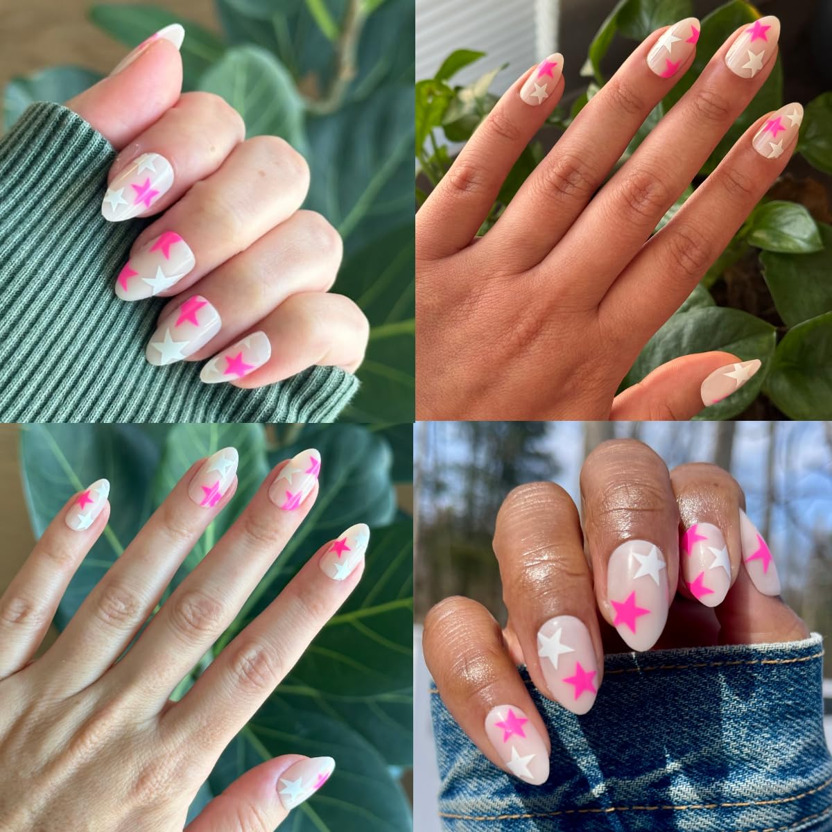 Olive & June Maximalist Instant Mani Press-On Nails (Glue) | 42 Fake Nails, 21 Sizes | Non-Toxic, Long-Lasting Big, Bold Gorgeous Realistic Look | Salon-Quality | Medium, Almond | Neon Star Mixed Pack