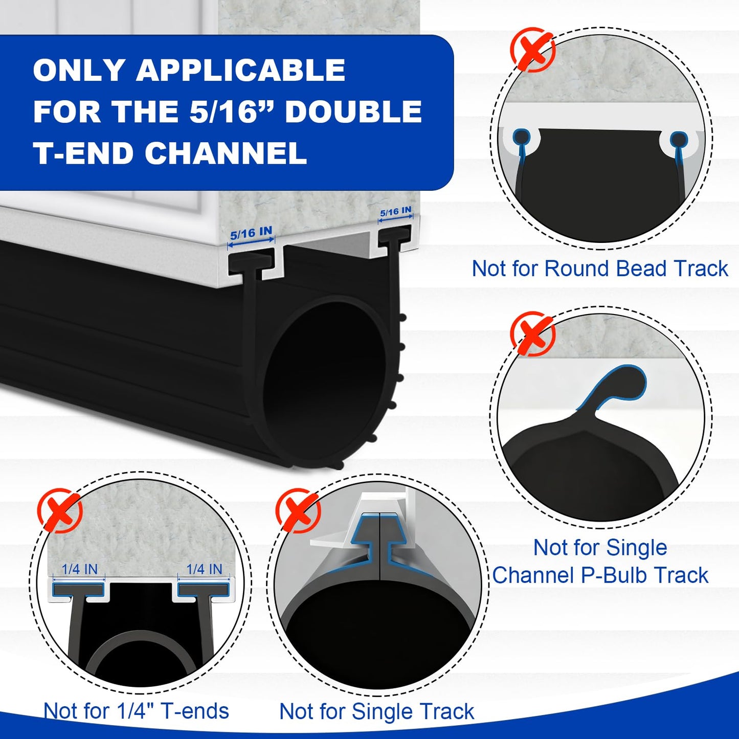 DGSL Garage Door Seals Bottom Rubber Weather Stripping Kit Seal Strip Replacement, Weatherproof Threshold Buffering Sealing Rubber 5/16 Inch T Ends (10 FT, Black, U+O)