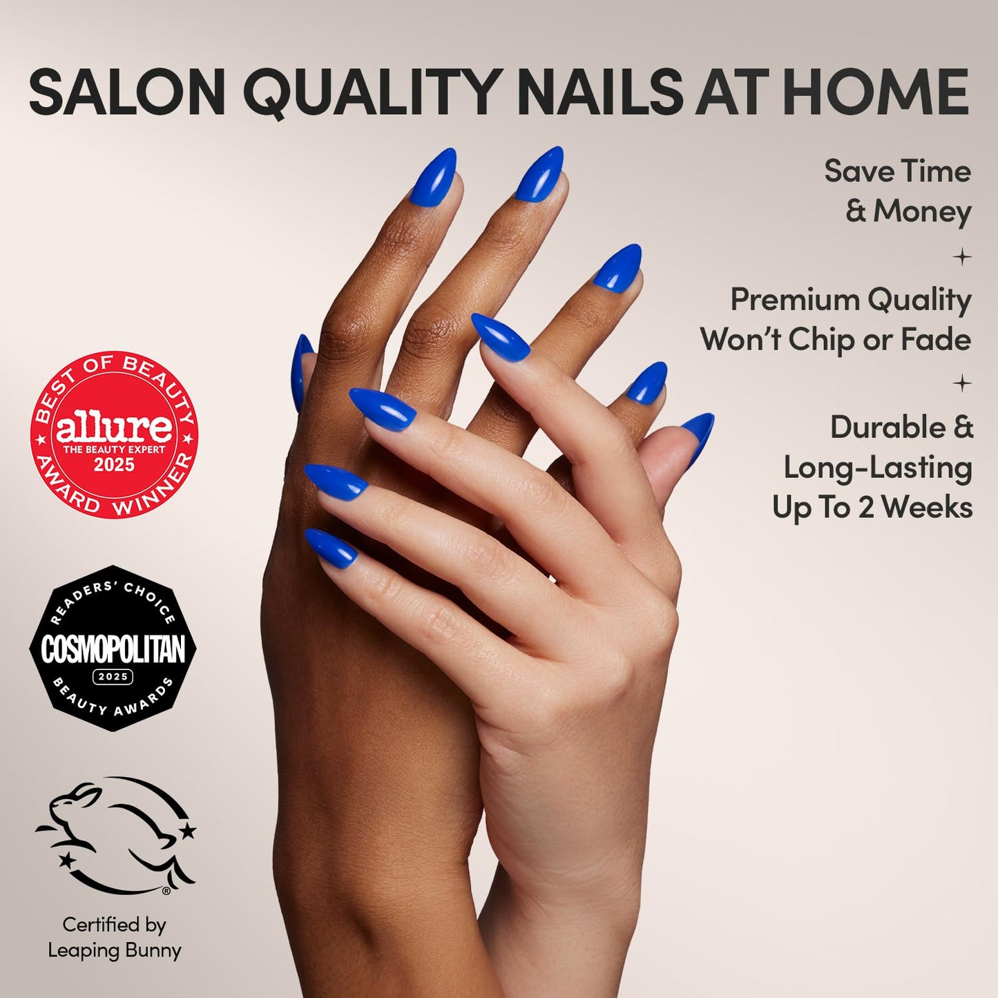 Glamnetic Press On Nails - Cobalt Blue | Opaque Bright Vibrant Blue Short Almond Fake Nails, Salon Quality | 15 Sizes - 30 Nail Kit