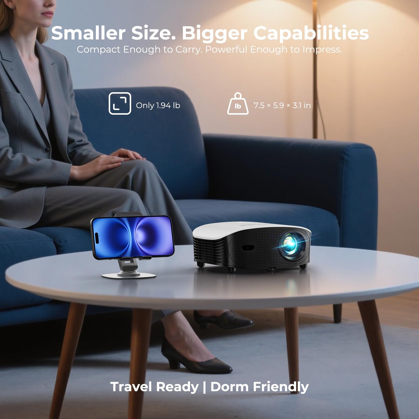 GooDee Smart Mini Projector with WiFi and Bluetooth - 1200 ANSI 4K Support, Compatible with Netflix/YouTube/Prime Video, AI Auto Focus & Keystone, Dolby Audio Home Theater Projector for Indoor/Outdoor