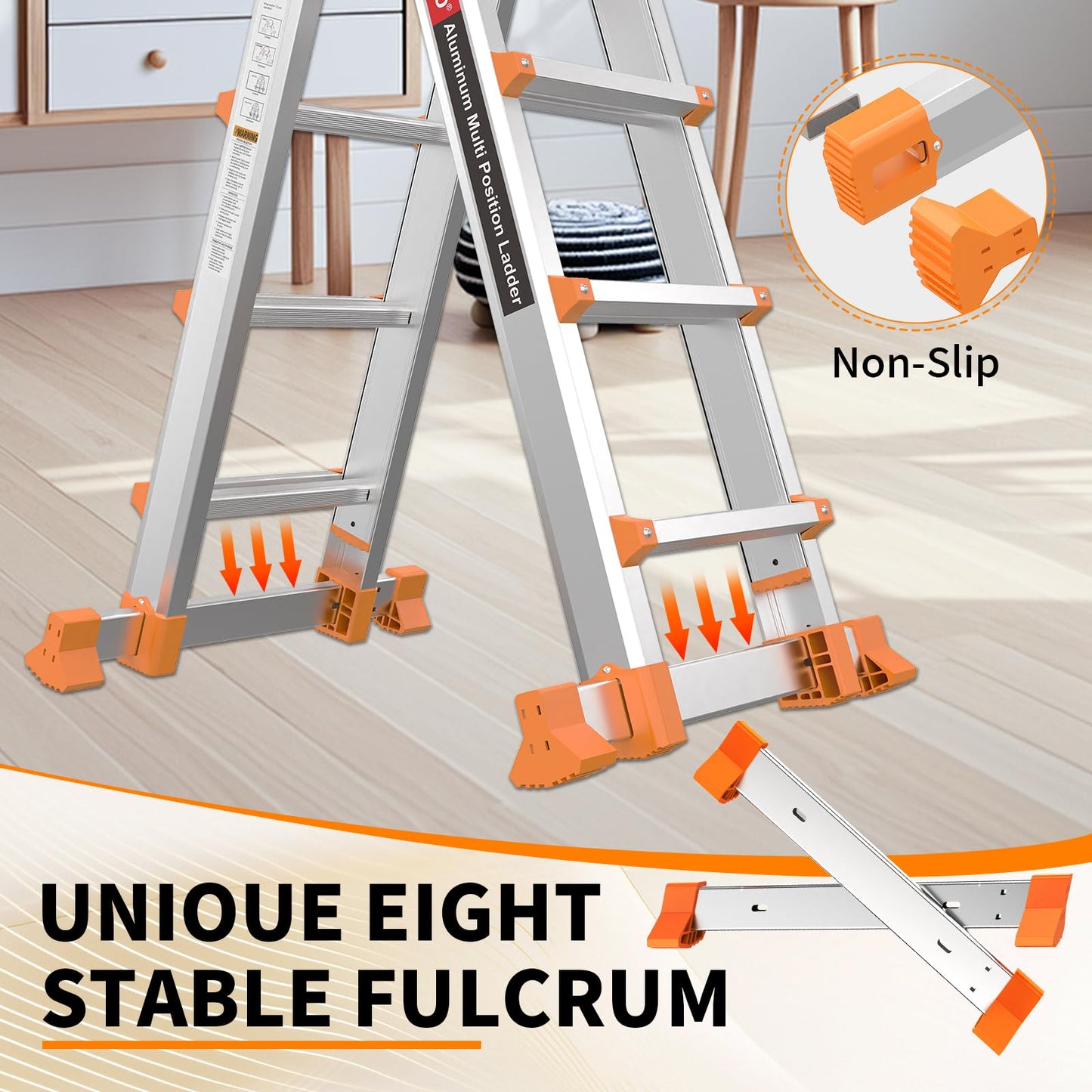 Valeo Ladder 11FT, Multi Position 3 Step Ladder Extension, Anti-Slip A Frame Folding Ladder with Removable Tool Tray, 330lbs Adjustable Telescopic Aluminum Ladders for Stairs Home Indoor Outdoor Roof
