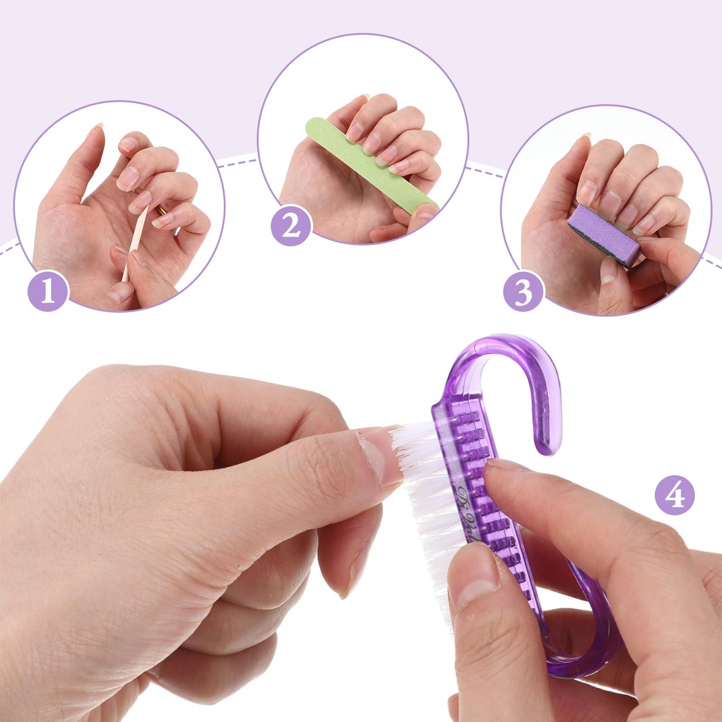 Leriton 100 Sets Mothers Day Professional Disposable Manicure Kit Basics 4 Piece Nail Kit Wood Nail File 100/180 Grit, Mini Buffer 80/100 Grit, Wood Stick and Handle Grip Brush Gifts(Purple)