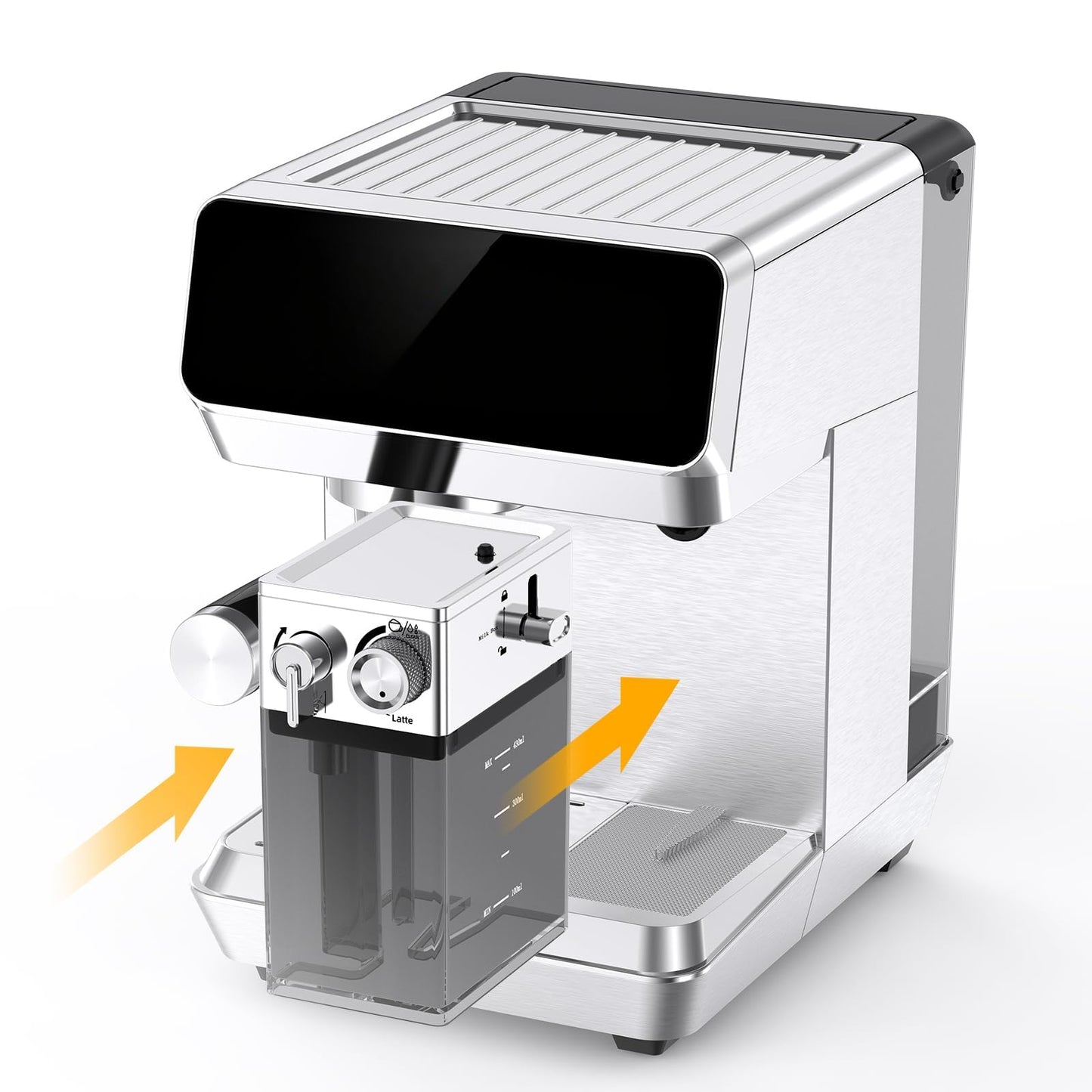 MAttinata CM1833L Automatic Cappuccino Machine, 20 Bar Espresso Maker with Dual Boiler & Self-Cleaning Milk Frother, Touch Screen Coffee Machine for Latte, Stainless Steel Home and Office, Silver