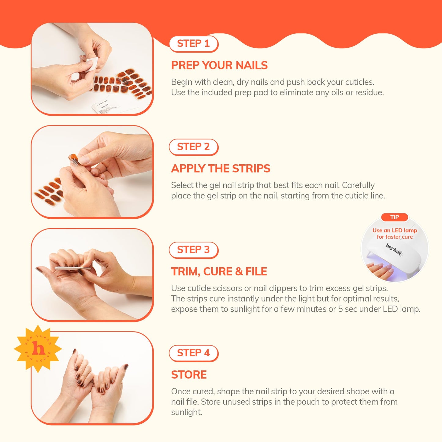 Heyhae Semi Cured Gel Nail Strips | No LED Lamp Needed | Ombre, Black, Pink | Easy Apply & Remove, Salon Quality | Includes 28 Strips, 1 Prep Pads, Nail File & Wooden stick - Hey, Flash On Please