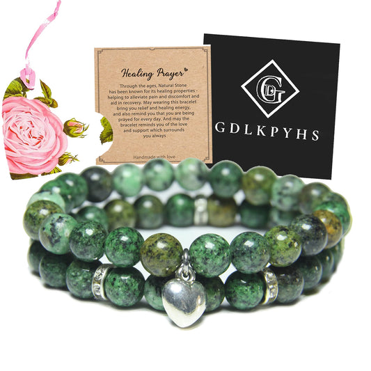 GDLKPYHS Healing Bracelets for Women - African Turquoise Bracelet - Healing Prayers Crystal Bracelet, 8mm Natural Stone Stress Relief Yoga Beads Get Well Soon Gifts