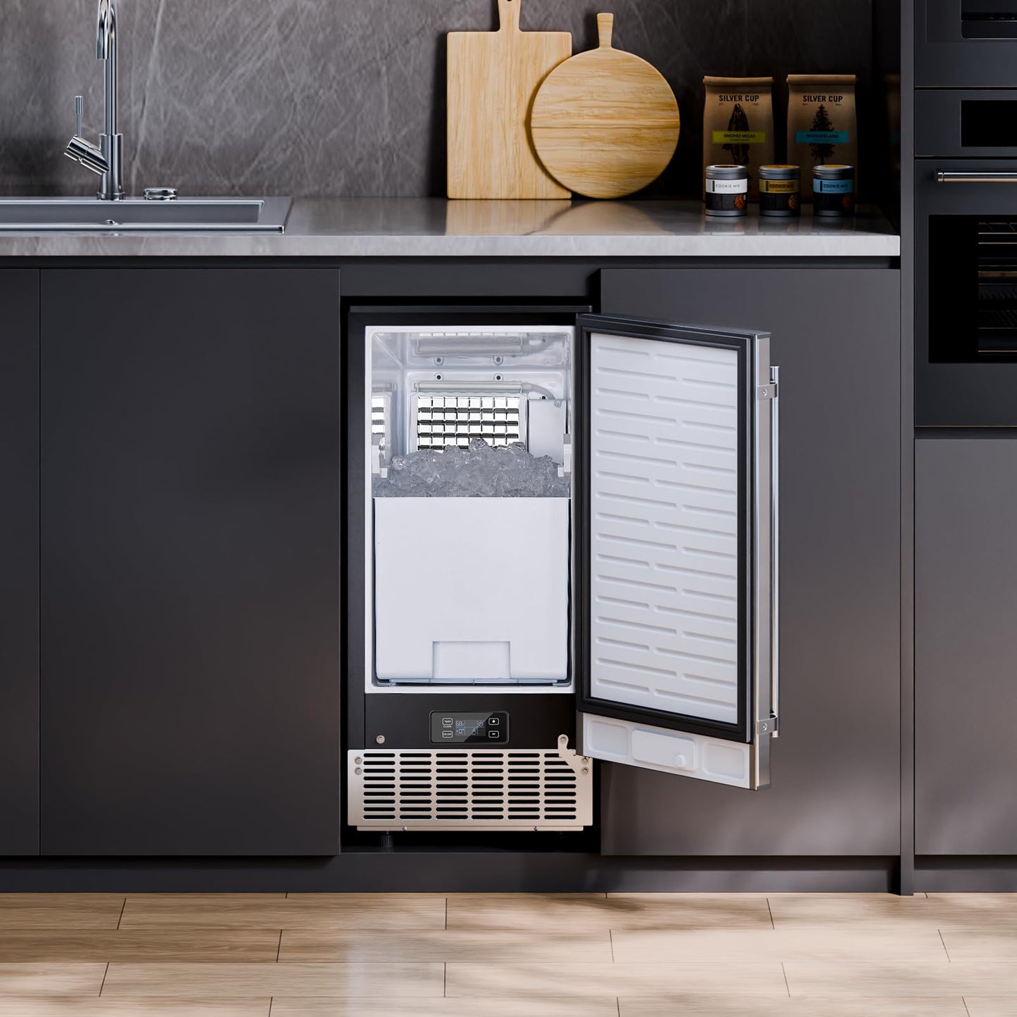 VEVOR Under Counter Ice Maker Machine, 80 Lbs/Day Undercounter Built-in Ice Maker with Reversible Door, Stainless Steel Freestanding Ice Machine for Commercial Home Kitchen