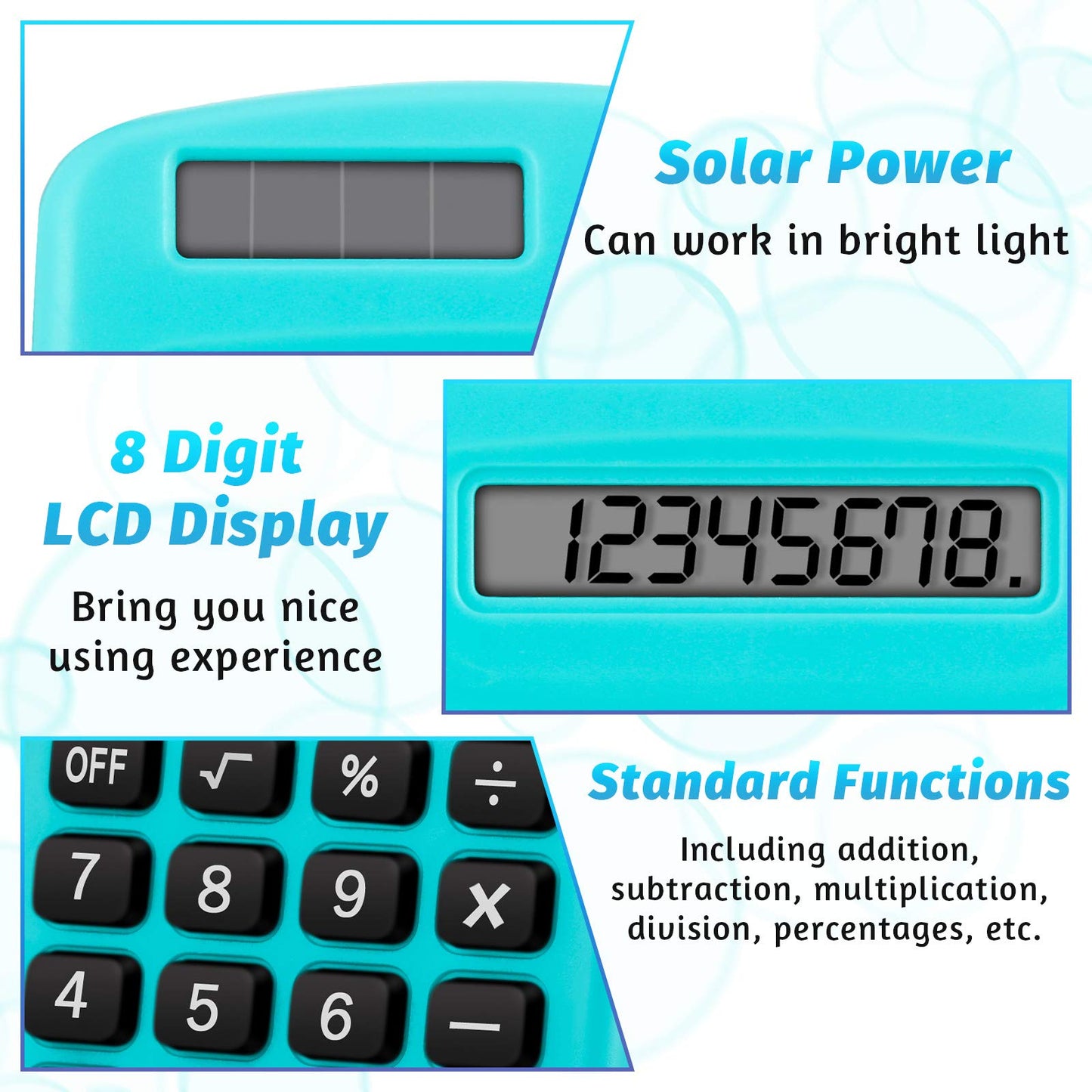 Weewooday 24 Pieces Small Basic Calculator 8 Digit Solar Battery Dual Power Mini Pocket Calculator for Kids Students Classroom Desktop Home Office, 6 Colors
