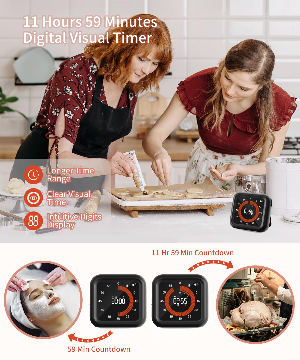 MeesMeek Digital Visual Timer - Large Display Magnetic Countdown Timer with Adjustable Volume and Brightness, 11H59M Memory Function for Kitchen, Classroom, Study Time Management, Seniors & Teachers
