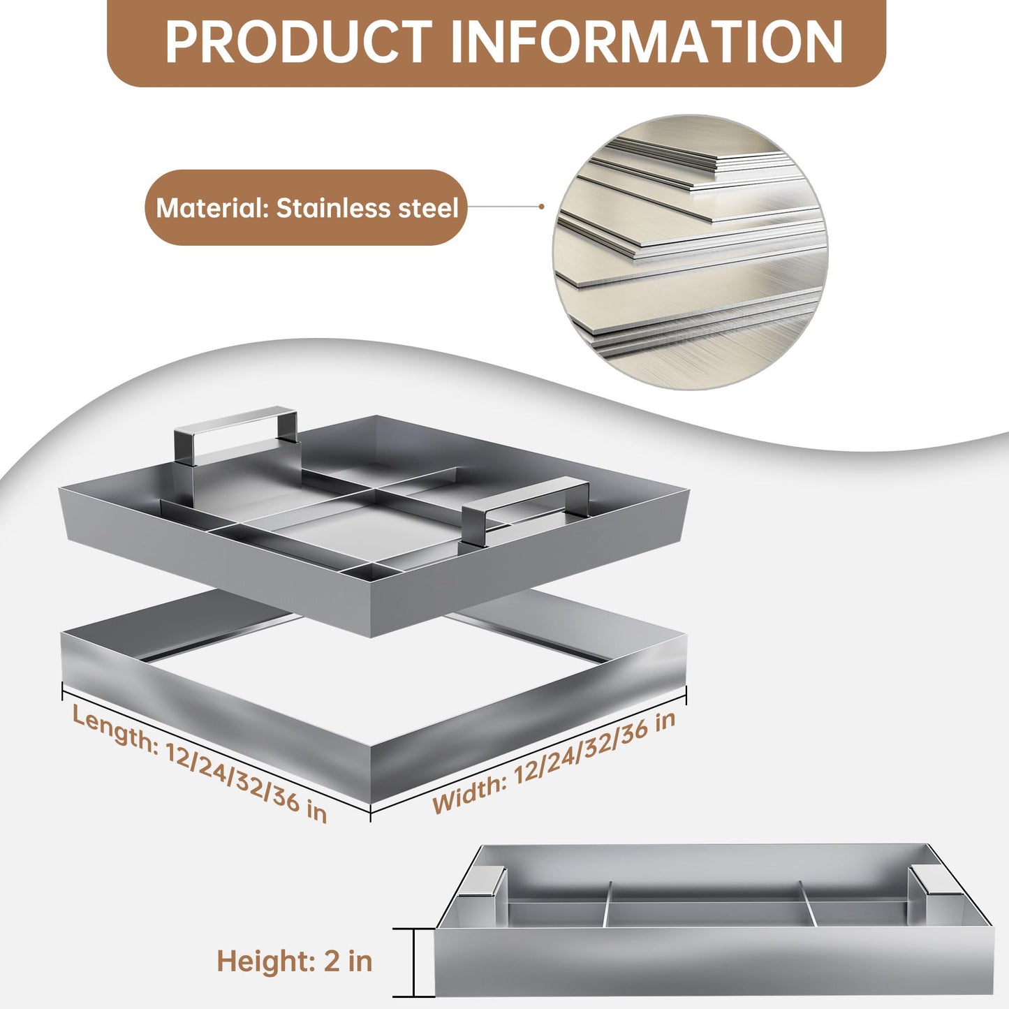 36x36 inch Stainless Steel Invisible Manhole Cover and Frame, Square Recessed Septic Tank Cover with Retractable Handle, for Walkway/Driveway