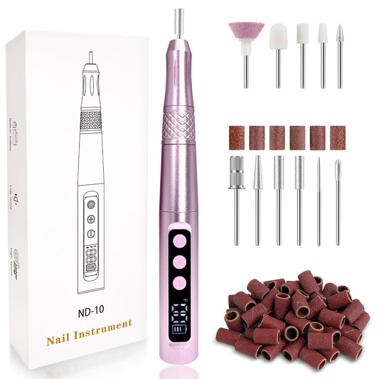 Cordless Nail Drill Electric Nail File Kit Rechargeable Professional Efile Nail Set, Portable Acrylic Gel Nail Polish Remover Machine Pedicure Manicure Tool, 11 Bits 39 Sanding Bands Salon Home