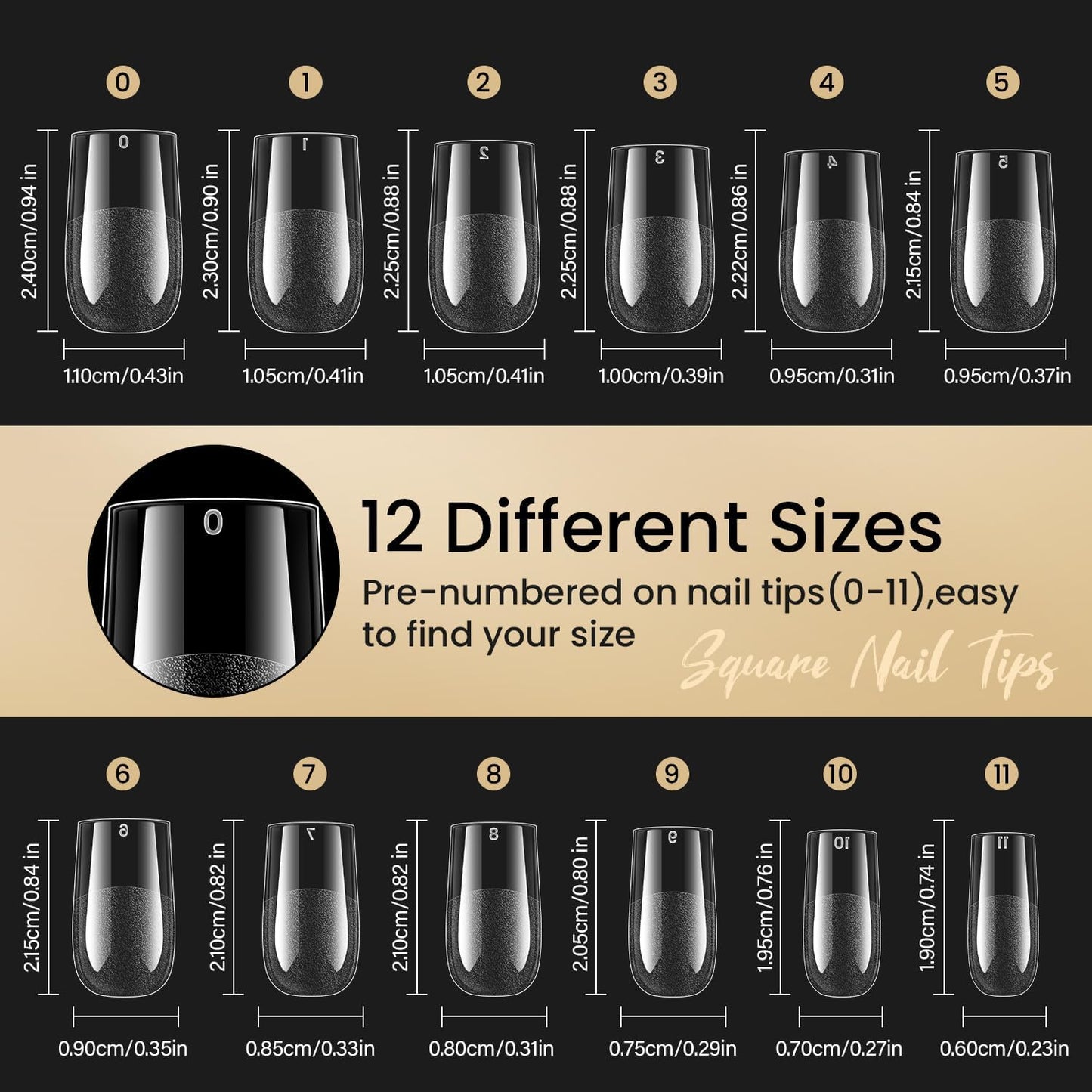 AORAEM Square Nail Tips, Pre-Shaped Clear Acrylic Fake Nails, Full Cover Half Matte Press On Nails for Home DIY Nail Salons, 600PCS Medium Square