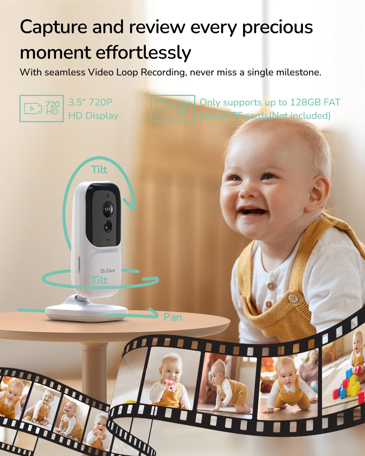 NeoView Baby Monitor No WiFi with Belt Clip Design - 2.8” Screen, 2-Way Audio, Video Loop Recording, Night Vision, Real-Time/VOX Monitoring, Temperature Sensor, Lullabies (Supports Up to 128GB)
