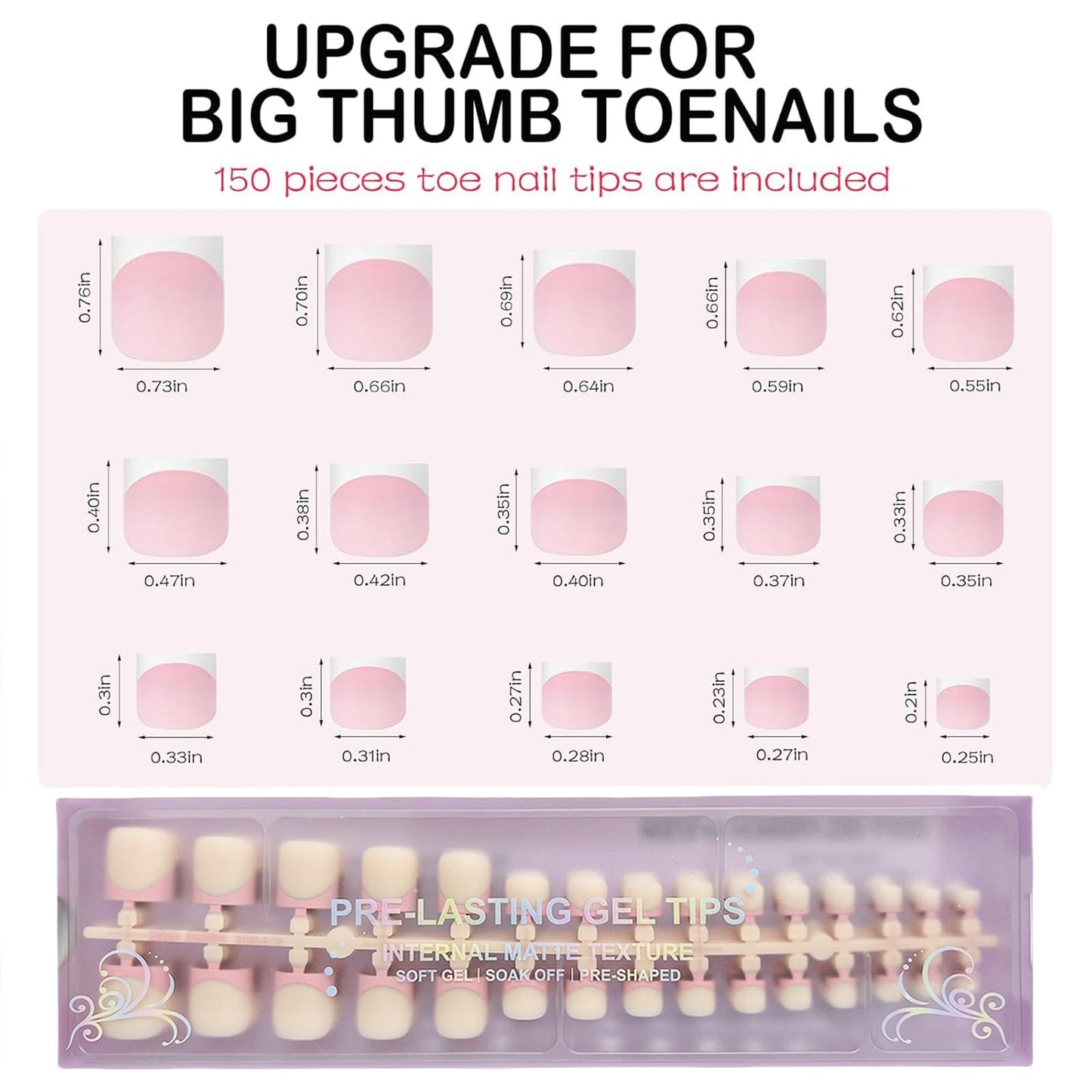 Press on Toenails Short, OPkssnails 150pcs Skin Tones French Tip Press On Toenails for Women, Pre-Designed Soft Gel Toe Nail Press Ons, Soak Off Acrylic Fake Toenail Extensions in 15 Sizes