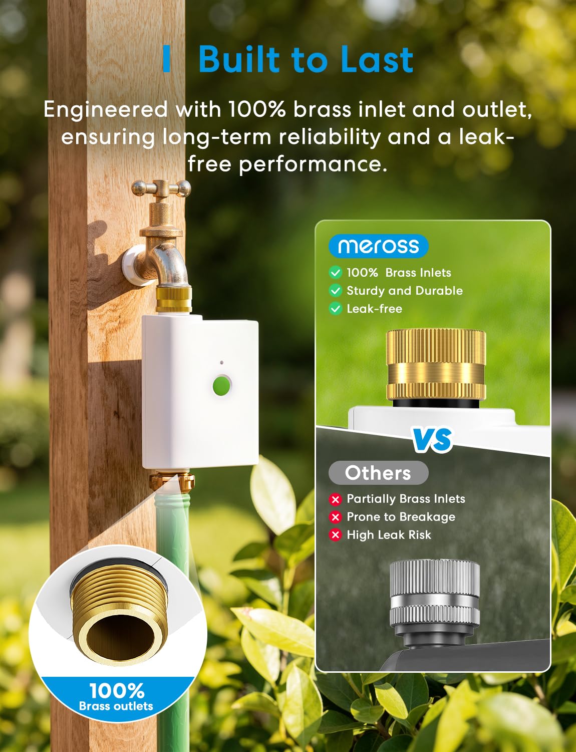 meross WiFi Water Timer for Garden Hose, Smart Hose Timer with Brass Inlet & Outet, WiFi Sprinkler Valve Work with Apple Homekit, Alexa & Google Assistant, Smart Rain Skip for Lawn, Garden & Yard