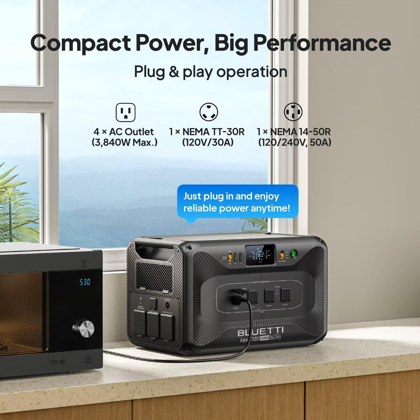 BLUETTI Solar Generator Apex 300 & PV Cable, 2764.8Wh LFP Battery Backup with 6 3840W AC Outlets (7680W Surge), Simultaneous 120V/240V Output & Black Start, Modular Power for Home, RV and Emergencies