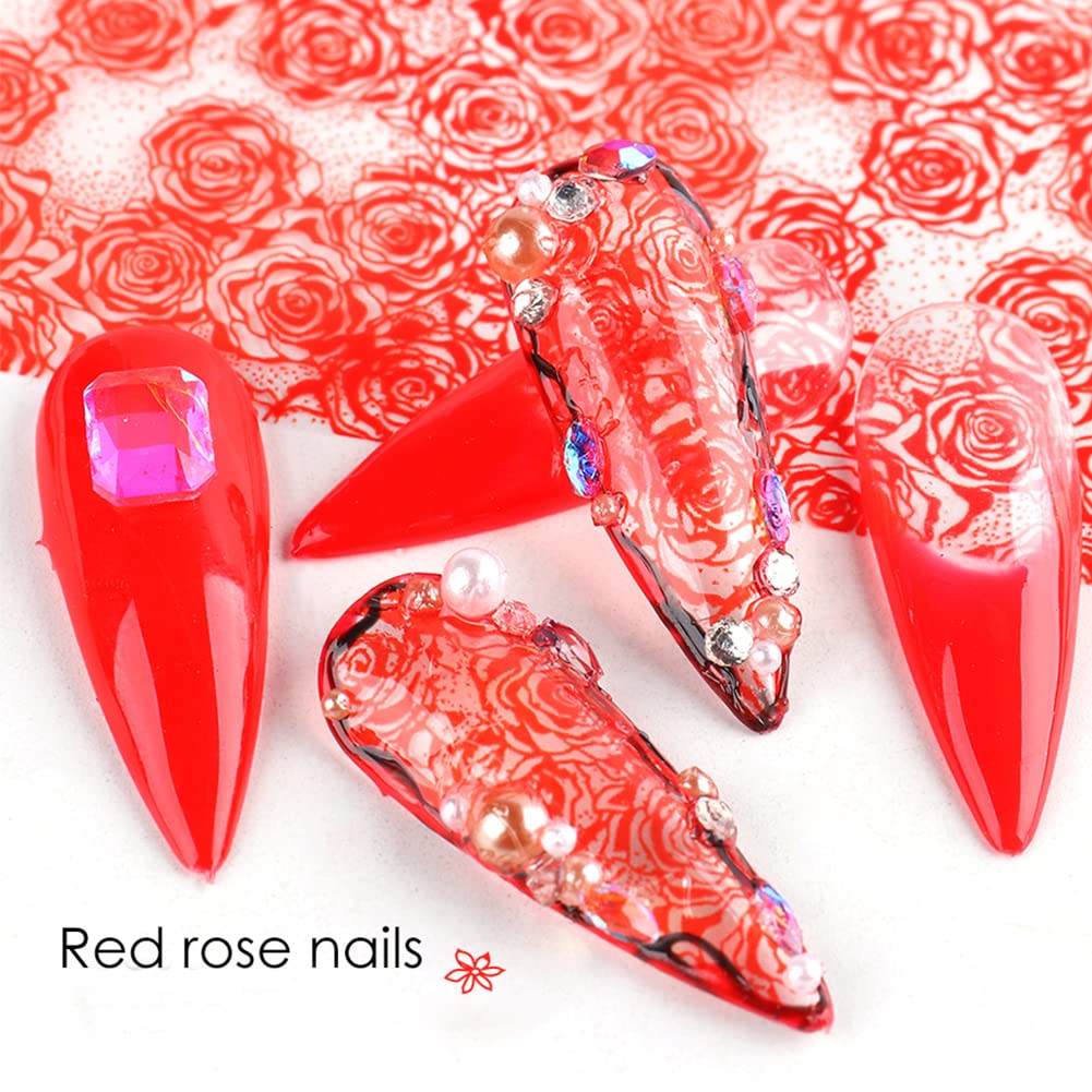 Holographic Nail Foil Transfer Stickers Decals, Lace Flowers Nail Polish Sheets Sky Starry Paper Transfer Foils Floral Leaf Nails Supplies for Nail Transfer Glue Women Manicure Nail Film Decorations