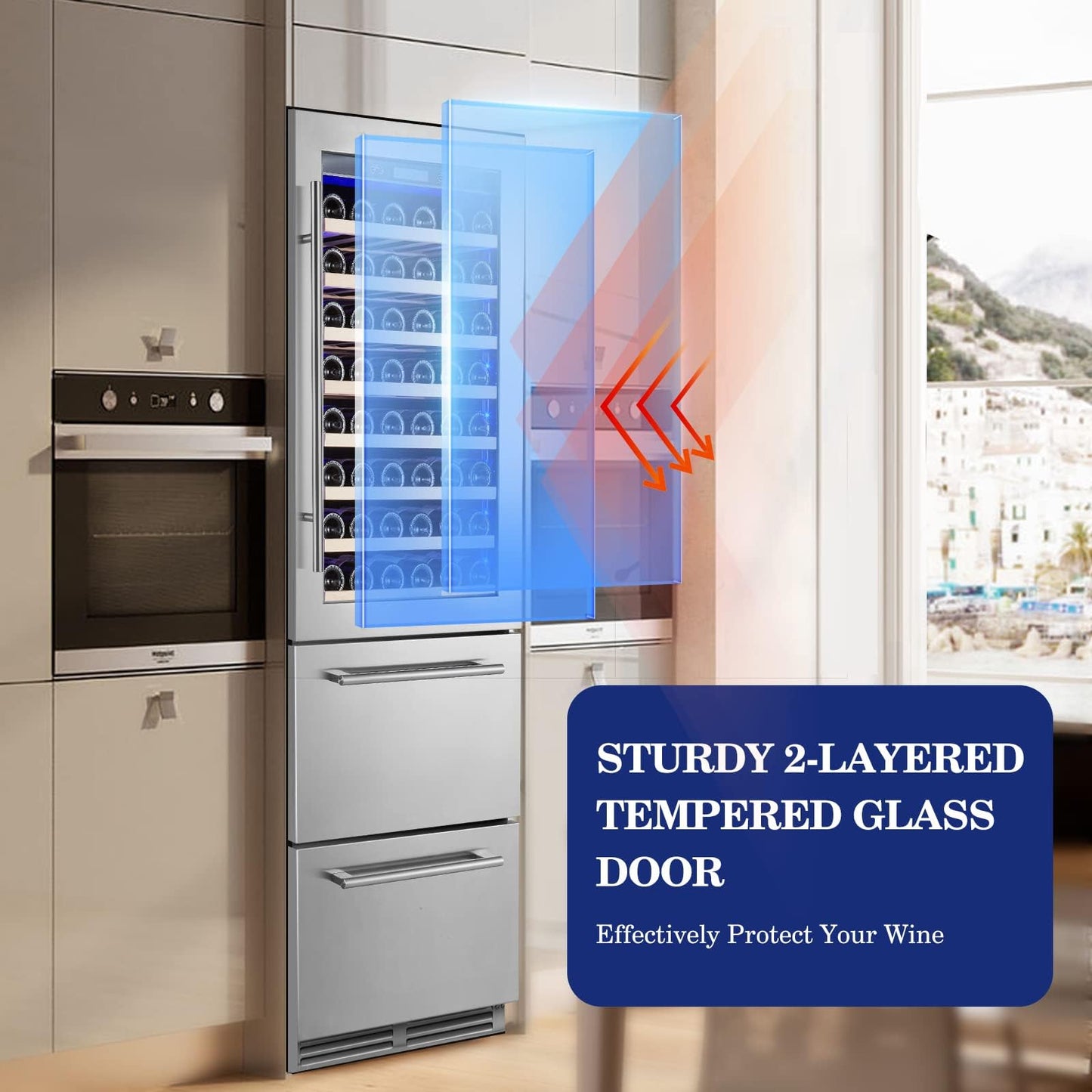 BODEGA Wine and Beverage Refrigerator, 24 Inch 2 IN 1 Dual Zone Wine Cooler,Built-in or Freestanding Beverage Cooler, Soft LED Light Hold 88 Bottles and 149 Cans, silvery