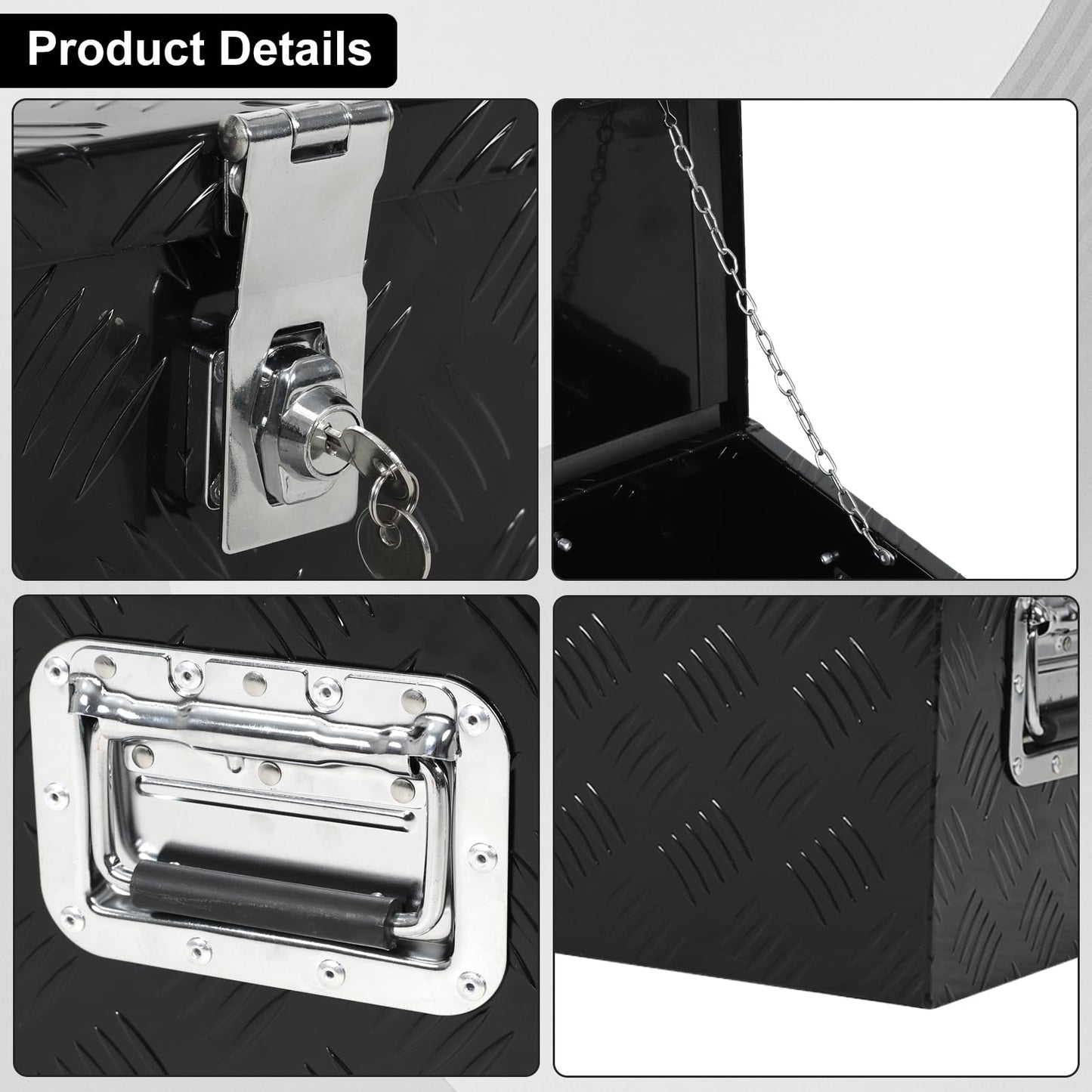 confote 30 Inch Truck Tool Box Aluminum Stripes Truck Bed Tool box for Truck,Pickup,RV,Trailer,Waterproof Storage Organizer with Side-Handles,Lock and Keys-Black